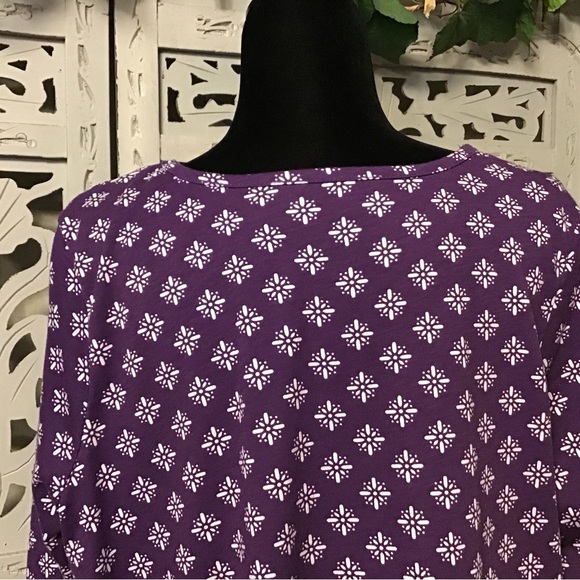 WOMAN WITHIN PRETTY PURPLE & WHITE FLOWER DESIGN COTTON MID SLEEVE PLUS TOP - Picture 7 of 8